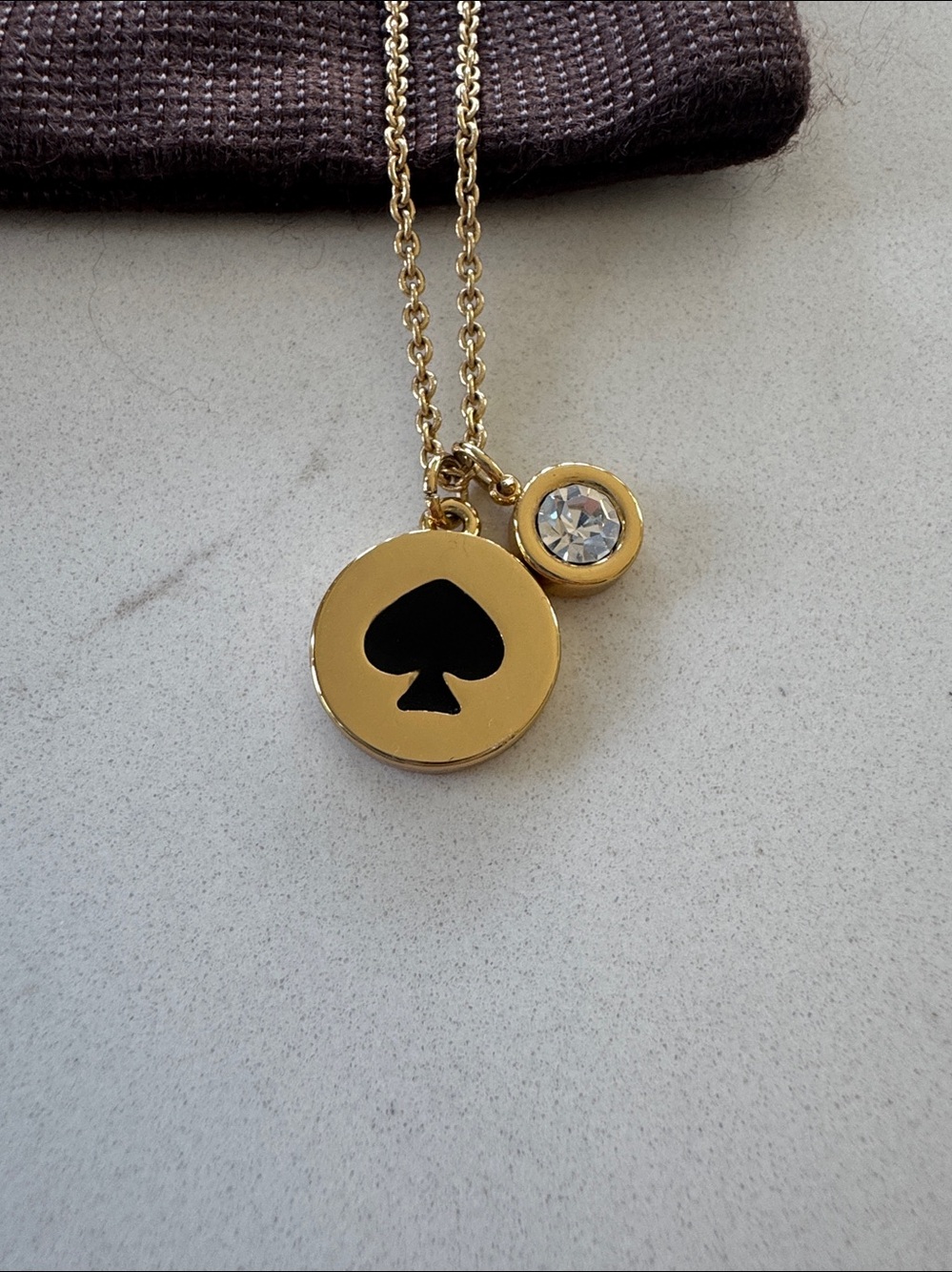 Kate Spade Gold and Black Pendant Necklace with Crystal Accent L: 20" NWOT - Picture 3 of 4